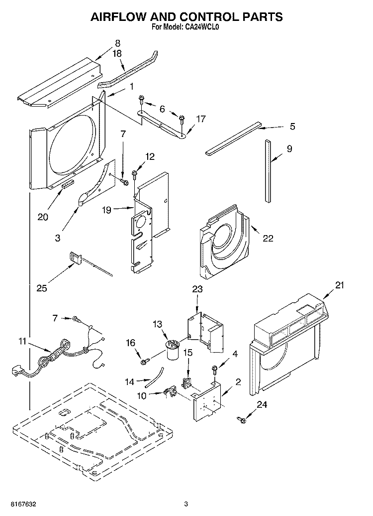 AIR FLOW AND CONTROL Diagram and Parts List for CA24WCL0  Crosley Air Conditioner