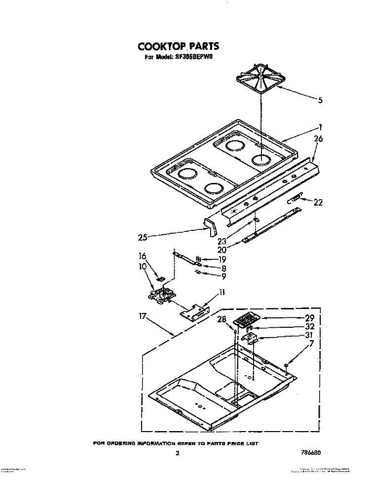 COOKTOP Diagram and Parts List for SF365BEPW0  Whirlpool Range