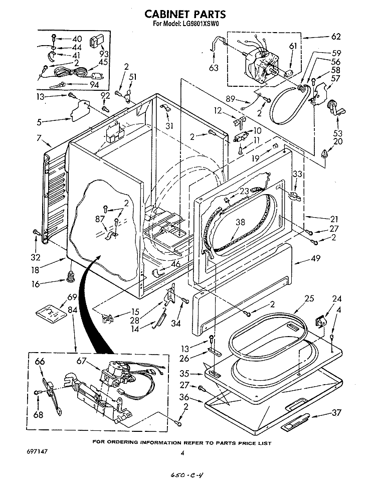 CABINET Diagram and Parts List for LG9801XSW0  Whirlpool Dryer