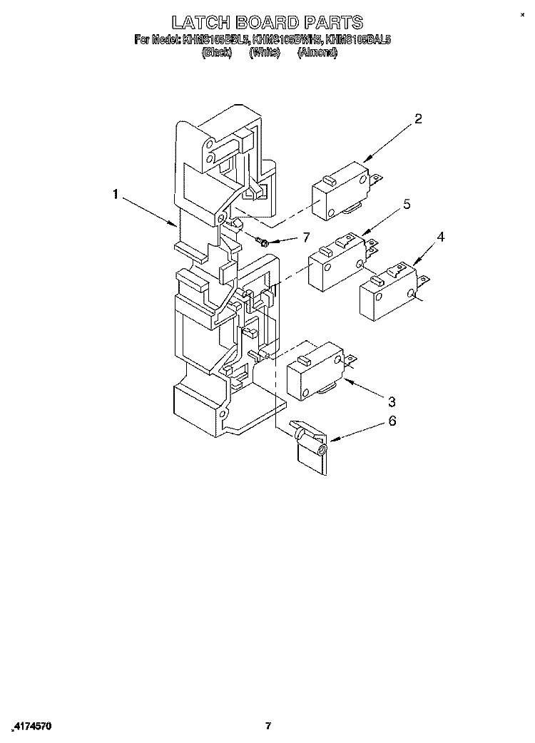 LATCH BOARD Diagram and Parts List for KHMS105BAL5  KitchenAid Microwave