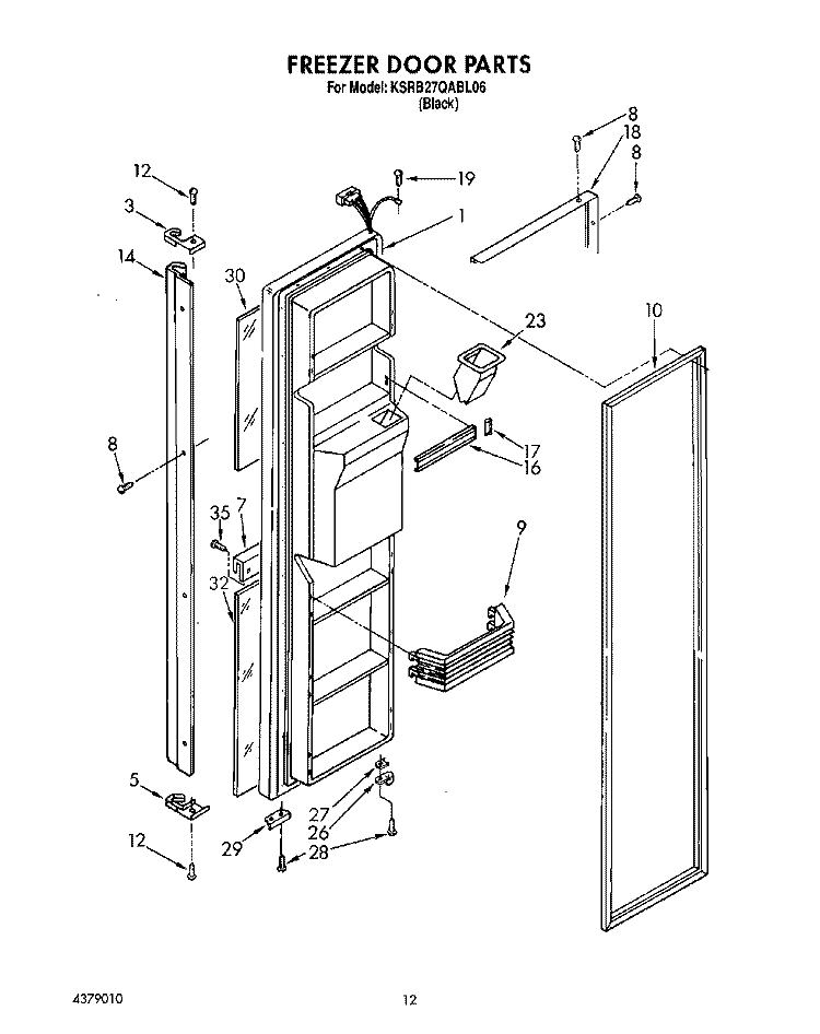 FREEZER DOOR Diagram and Parts List for KSRB27QABL06  KitchenAid Refrigerator