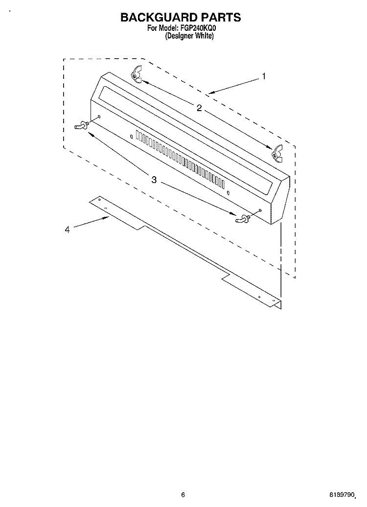 BACKGUARD Diagram and Parts List for FGP240KQ0  Roper Range