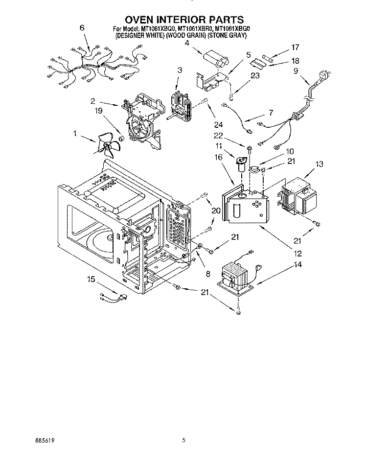 OVEN INTERIOR, LITERATURE Diagram and Parts List for MT1061XBG0  Whirlpool Microwave