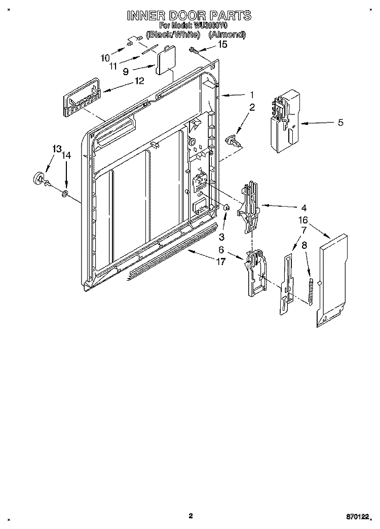 INNER DOOR Diagram and Parts List for WU3000Y0  Roper Dishwasher