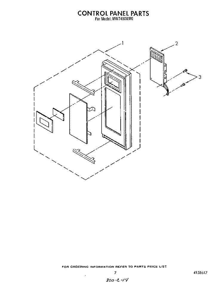 CONTROL PANEL Diagram and Parts List for MW7400XW0  Whirlpool Microwave