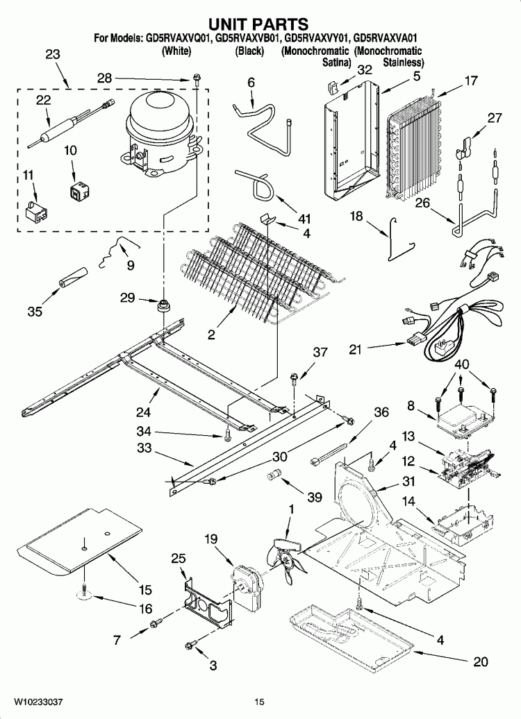 UNIT PARTS Diagram and Parts List for GD5RVAXVB01  Whirlpool Refrigerator