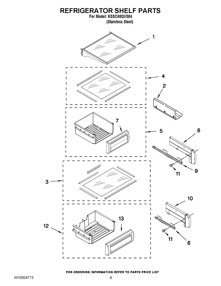 REFRIGERATOR SHELF PARTS Diagram and Parts List for KSSC48QVS04  KitchenAid Refrigerator