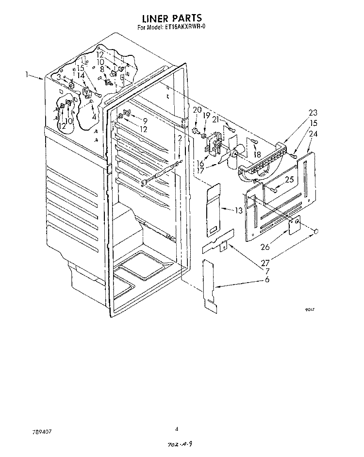 LINER Diagram and Parts List for ET16AKXRWR0  Whirlpool Refrigerator