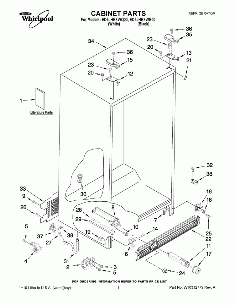 CABINET PARTS Diagram and Parts List for ED5JHEXWQ00  Whirlpool Refrigerator