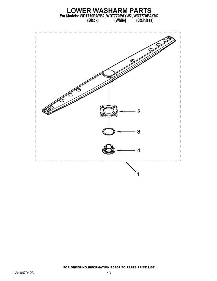 LOWER WASHARM PARTS Diagram and Parts List for WDT770PAYW2  Whirlpool Dishwasher