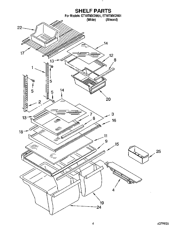 SHELF Diagram and Parts List for ET18TMXDN01  Whirlpool Refrigerator