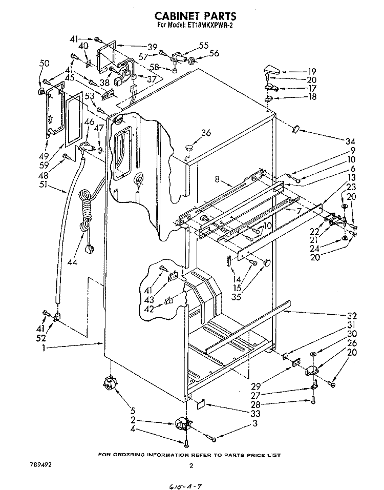 CABINET Diagram and Parts List for ET18MKXPWR2  Whirlpool Refrigerator
