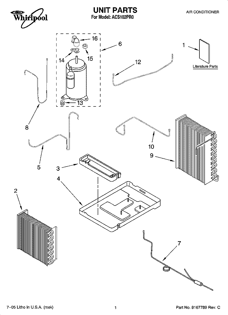 UNIT PARTS Diagram and Parts List for ACS102PR0  Whirlpool Air Conditioner