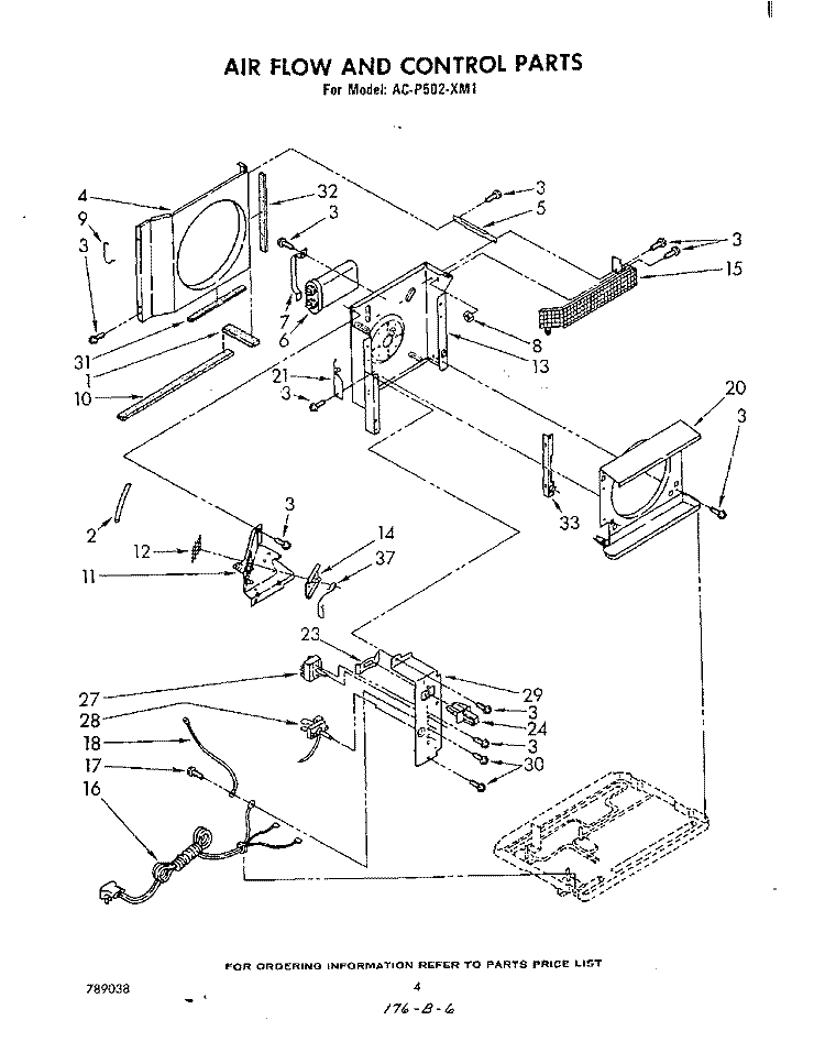 AIRFLOW AND CONTROL PARTS Diagram and Parts List for ACP502XM1  Whirlpool Air Conditioner