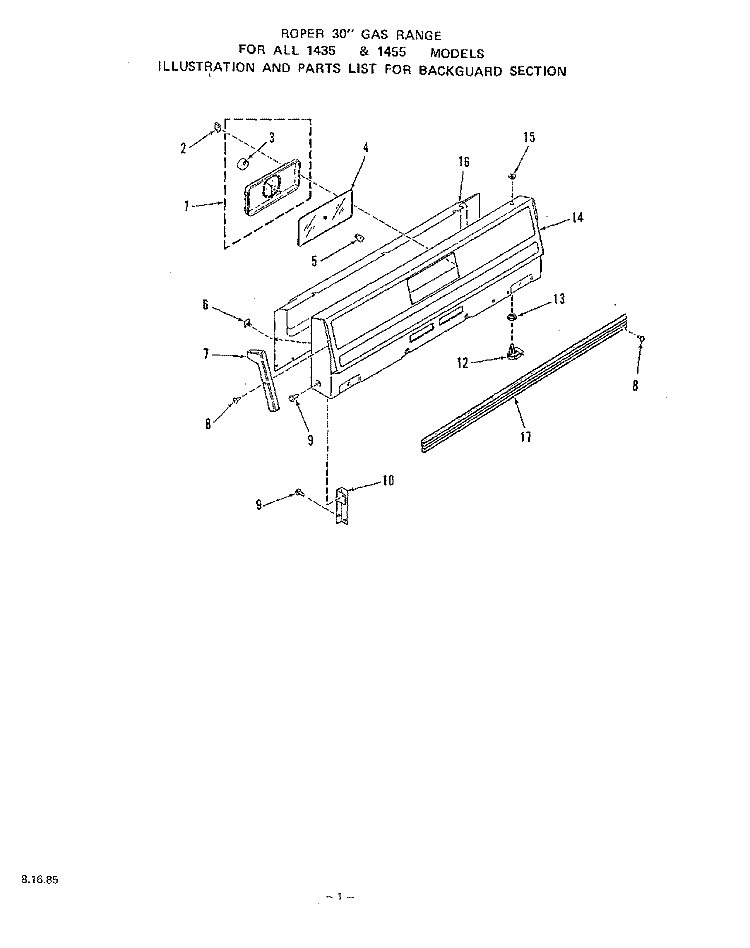 MAIN TOP Diagram and Parts List for 1435W0A  Roper Range