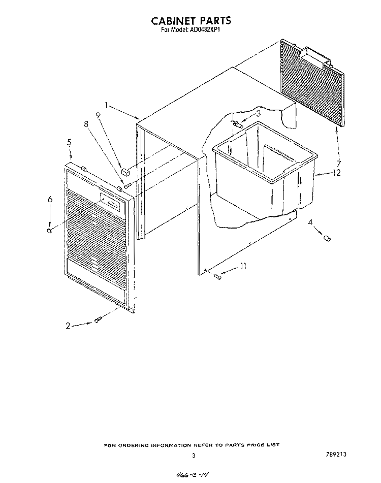 SECTION Diagram and Parts List for AD0482XP1  Whirlpool Dehumidifier
