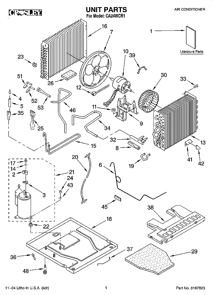 UNIT PARTS Diagram and Parts List for CA24WCR1  Crosley Air Conditioner
