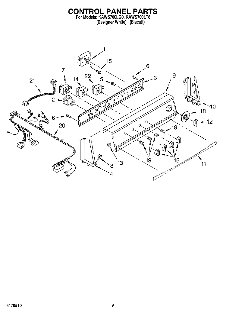 CONTROL PANEL Diagram and Parts List for KAWS700LQ0  KitchenAid Washer