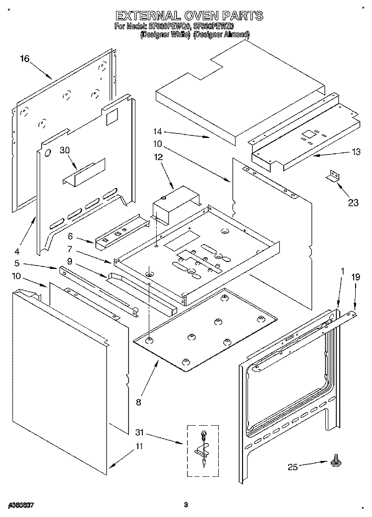 EXTERNAL OVEN Diagram and Parts List for SF380PEWQ0  Whirlpool Range
