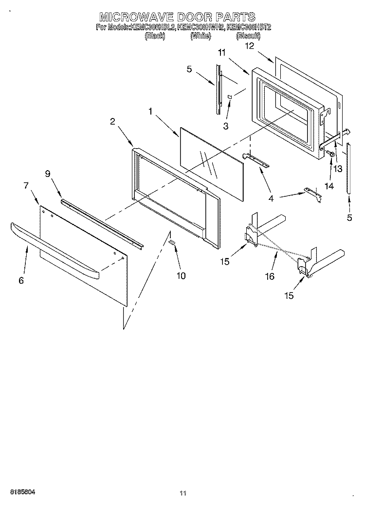 MICROWAVE DOOR, OPTIONAL Diagram and Parts List for KEMC308HWH2  KitchenAid Microwave Oven Combo