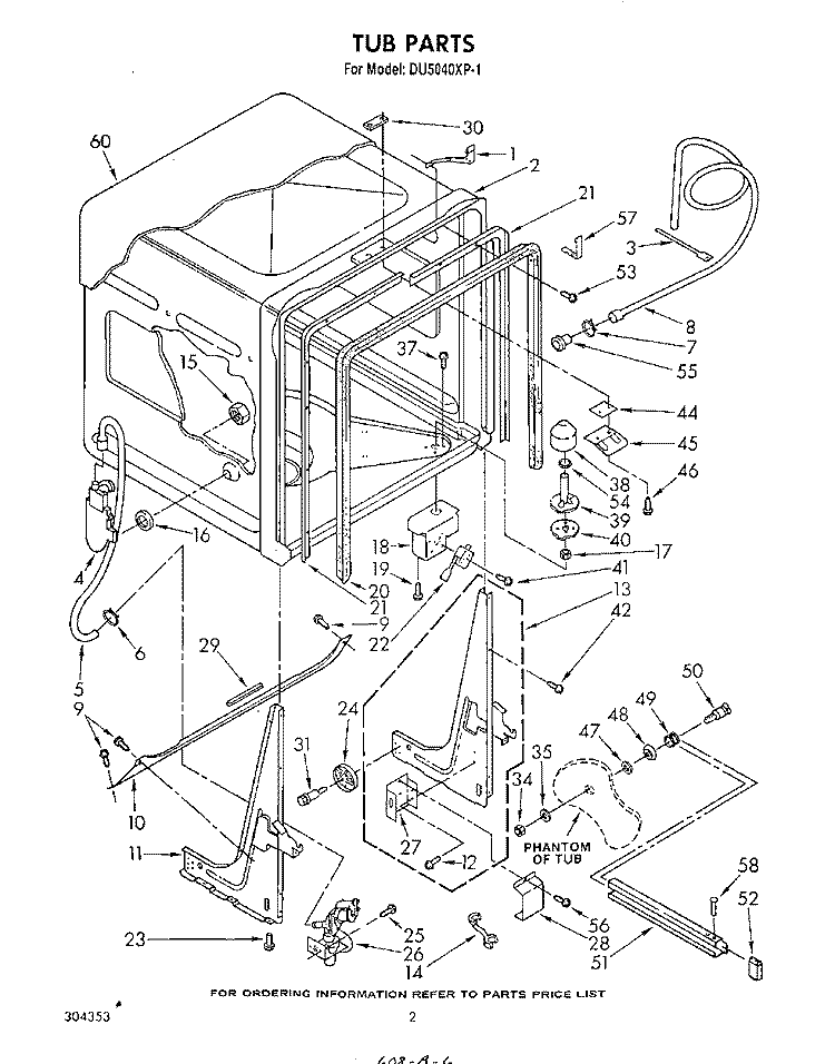 TUB , LITERATURE AND OPTIONAL Diagram and Parts List for DU5040XP1  Whirlpool Dishwasher