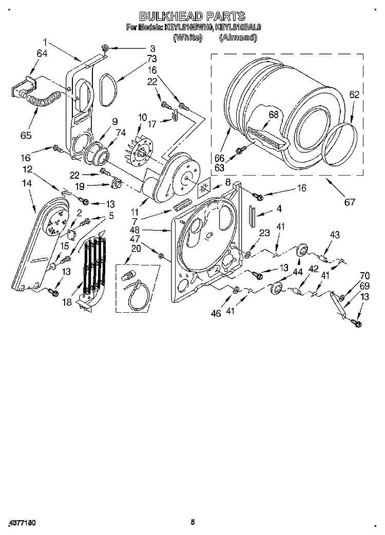 SECTION Diagram and Parts List for KEYL510BWH0  KitchenAid Dryer