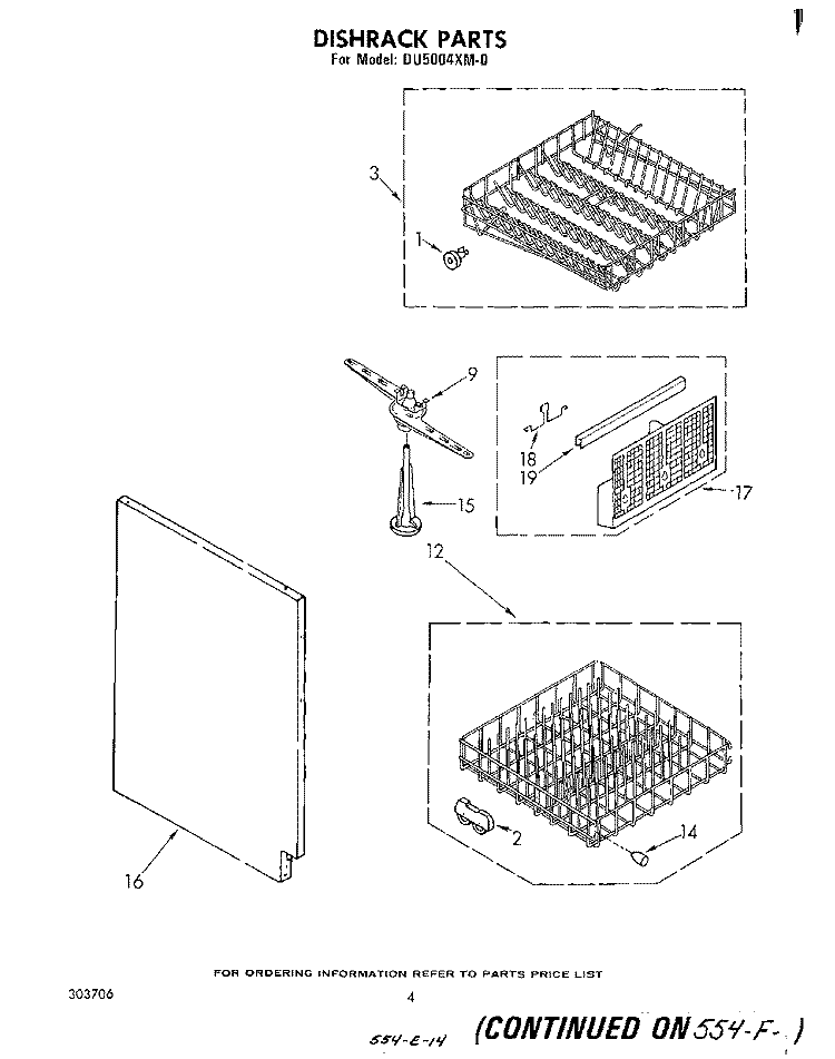 DISHRACK Diagram and Parts List for DU5004XM0  Whirlpool Dishwasher