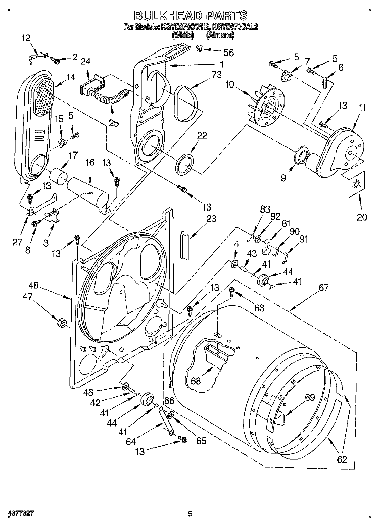BULKHEAD Diagram and Parts List for KGYE670BWH2  KitchenAid Dryer