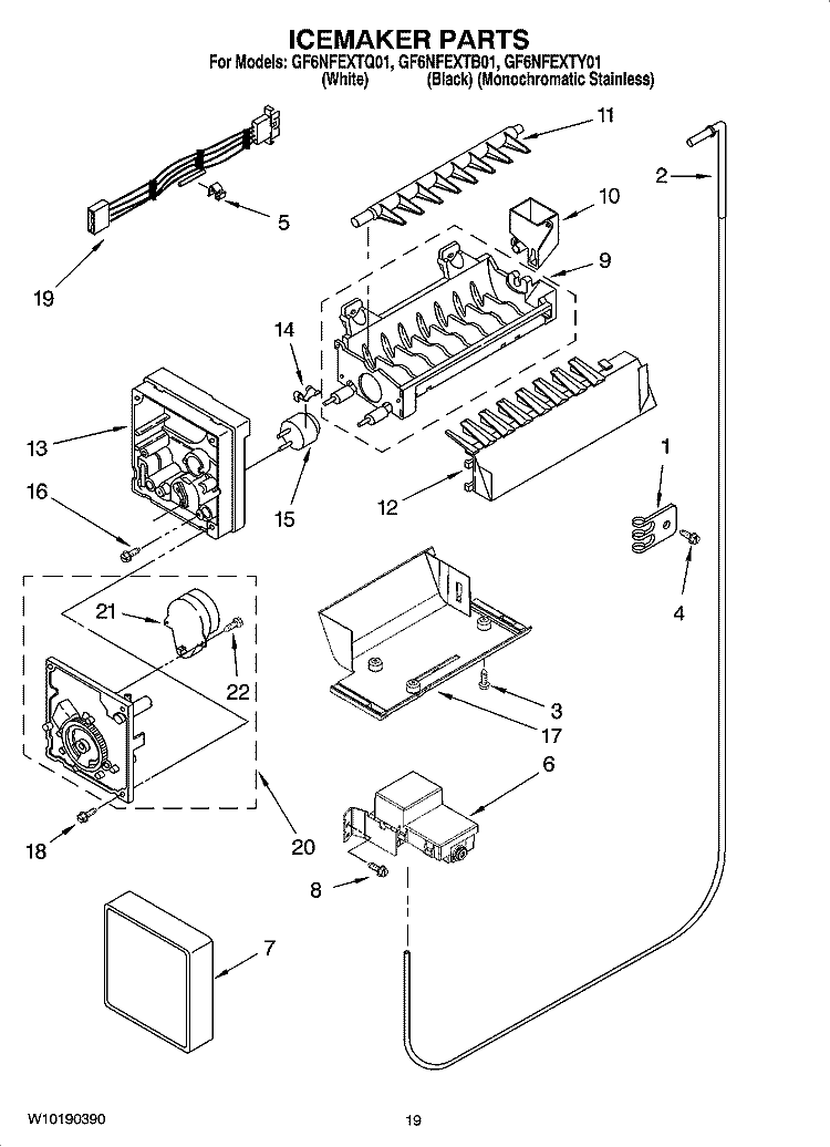 ICEMAKER PARTS, OPTIONAL PARTS (NOT INCLUDED) Diagram and Parts List for GF6NFEXTY01  Whirlpool Refrigerator