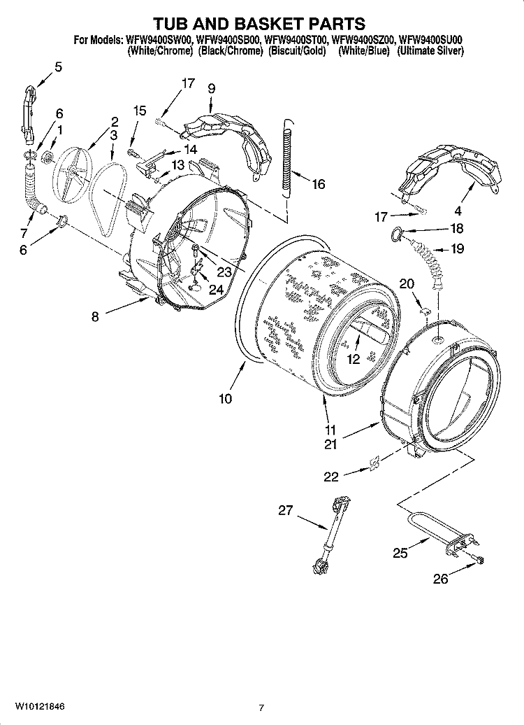 TUB AND BASKET PARTS Diagram and Parts List for WFW9400SB00  Whirlpool Washer