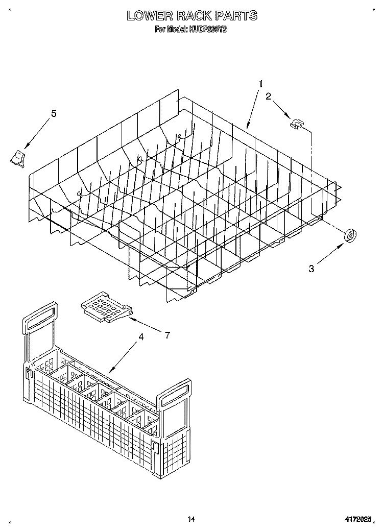 LOWER RACK Diagram and Parts List for KUDP230Y2  KitchenAid Dishwasher