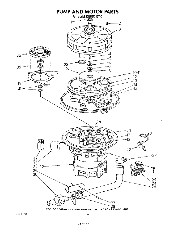 PUMP AND MOTOR Diagram and Parts List for KUDD210T0  KitchenAid Dishwasher