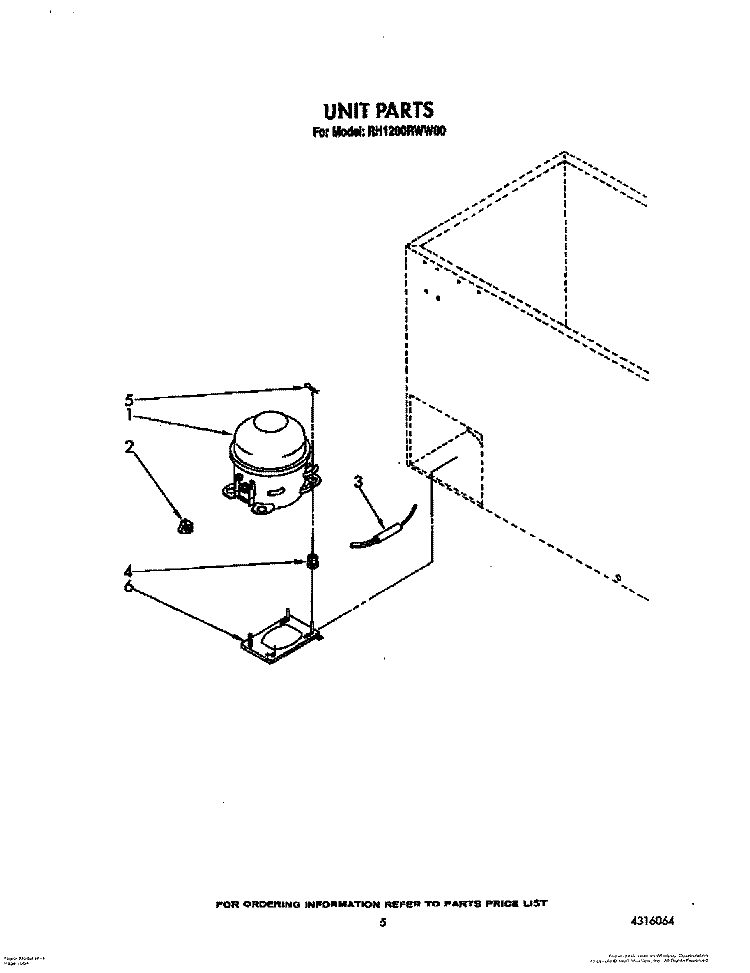 UNIT Diagram and Parts List for RH1200RWW00  Roper Freezer