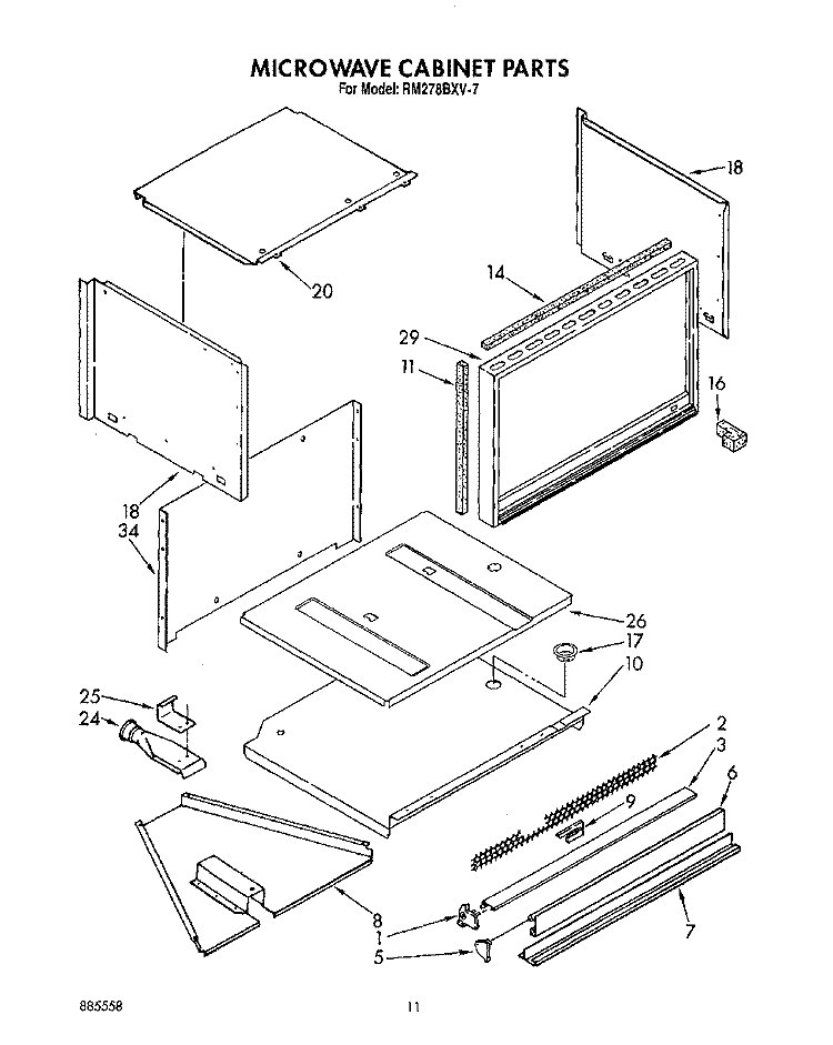 MICROWAVE CABINET, OPTIONAL Diagram and Parts List for RM278BXV7  Whirlpool Microwave Oven Combo