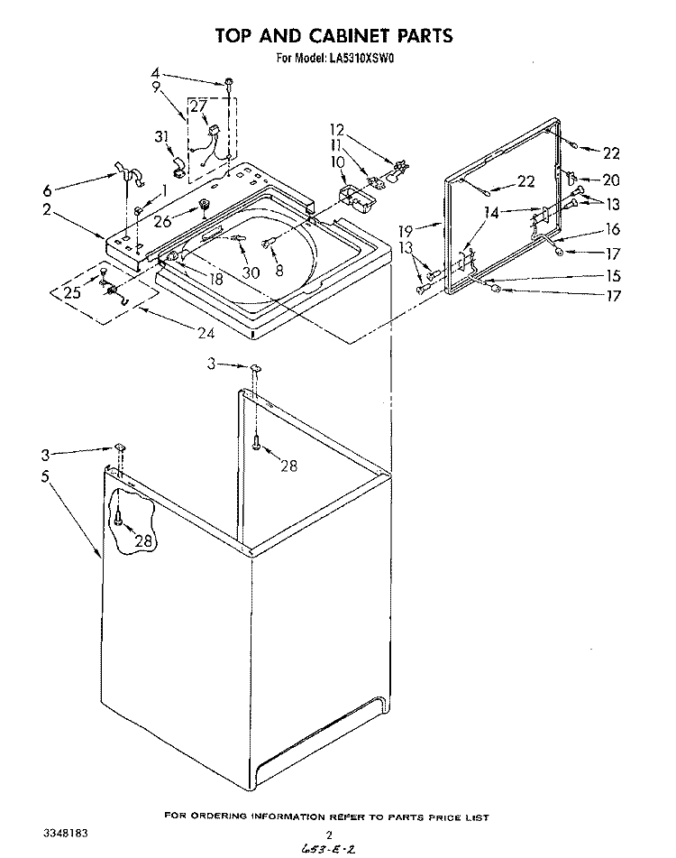 TOP AND CABINET, LITERATURE AND OPTIONAL Diagram and Parts List for LA5310XSW0  Whirlpool Washer