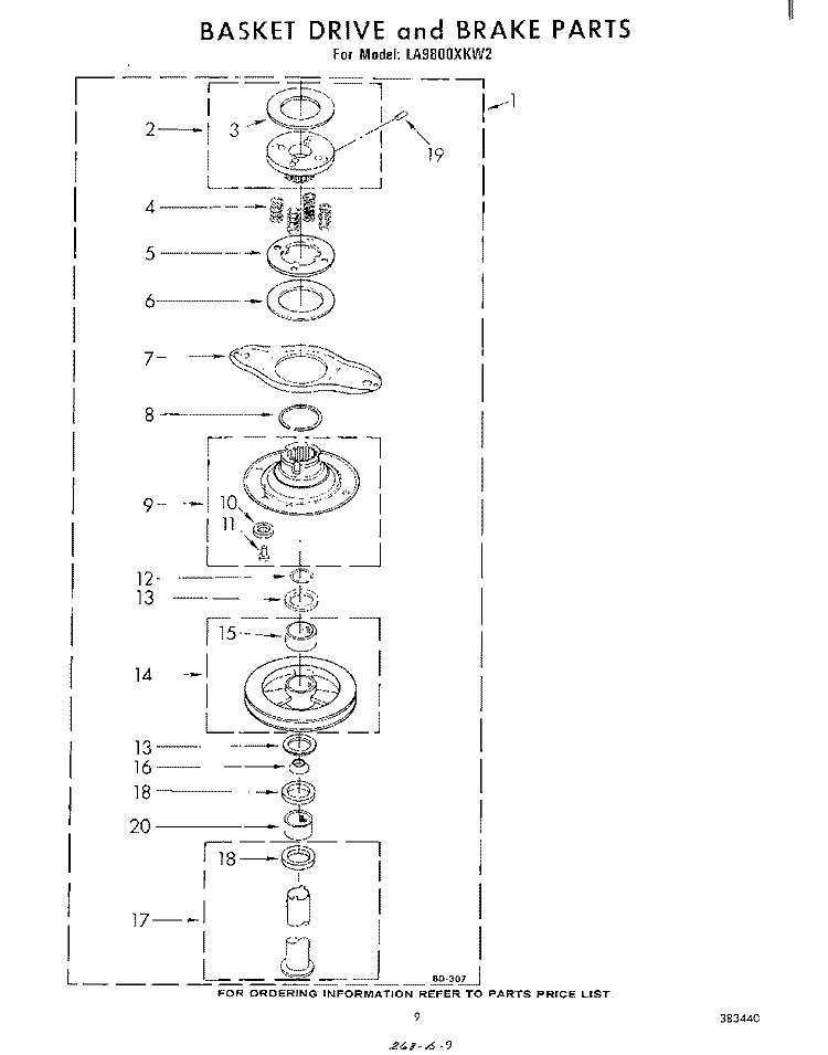 BASKET DRIVE AND BRAKE Diagram and Parts List for LA9800XKW2  Whirlpool Washer