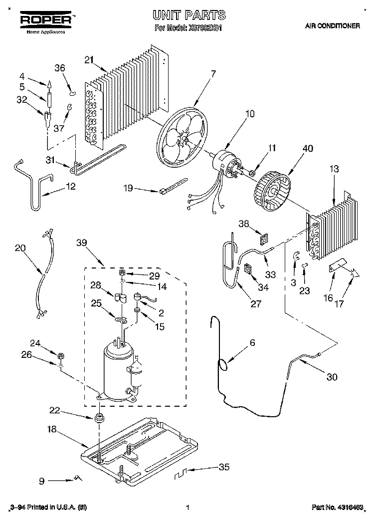 UNIT, LITERATURE Diagram and Parts List for X07002X01  Roper Air Conditioner