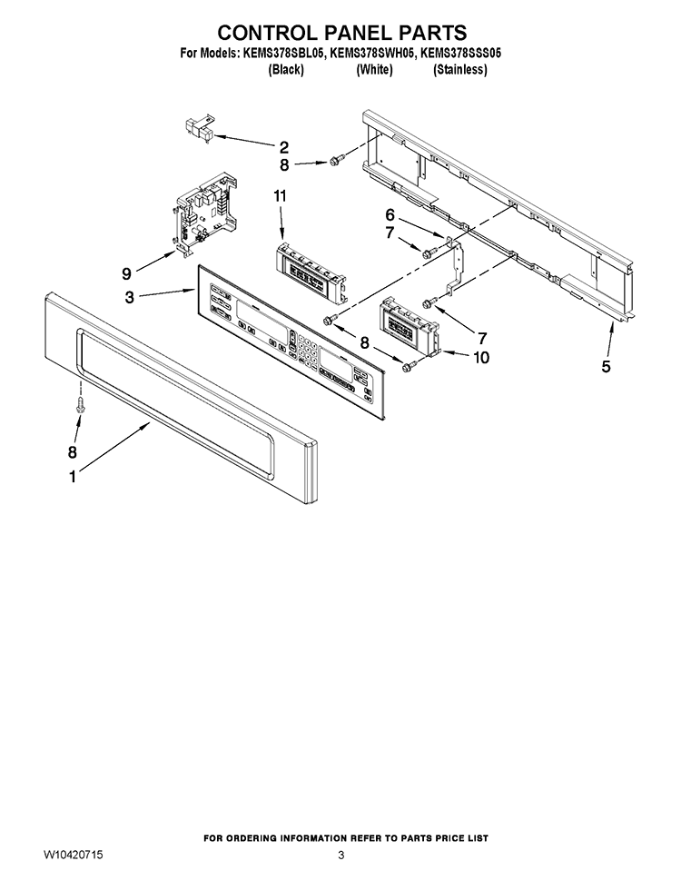 CONTROL PANEL PARTS Diagram and Parts List for KEMS378SWH05  KitchenAid Microwave Oven Combo