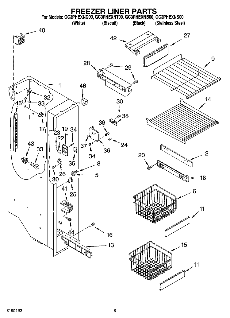 FREEZER LINER PARTS Diagram and Parts List for GC3PHEXNT00  Whirlpool Refrigerator