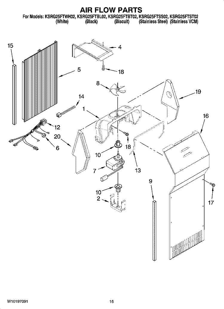 AIR FLOW PARTS Diagram and Parts List for KSRG25FTST02  KitchenAid Refrigerator
