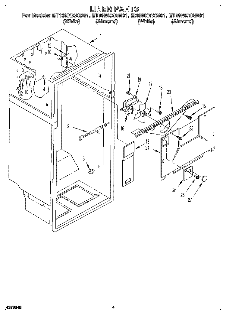 LINER Diagram and Parts List for ET18NKXAN01  Whirlpool Refrigerator