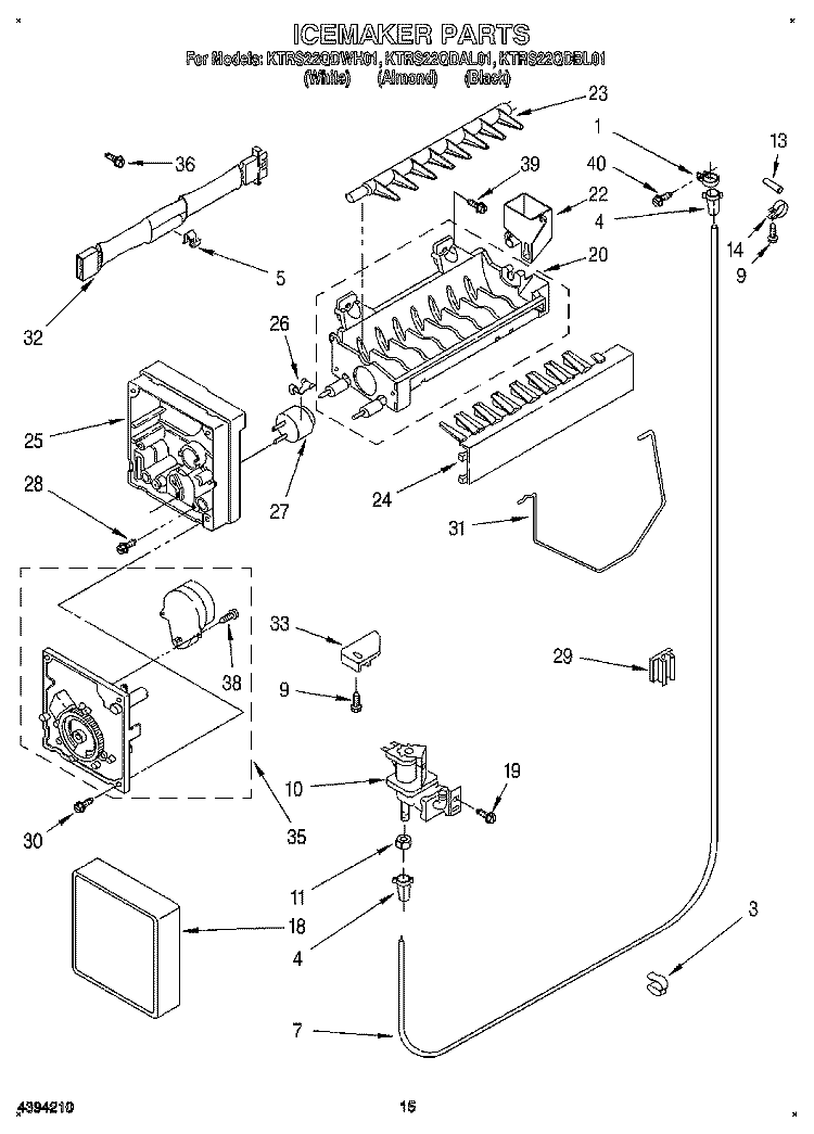 ICEMAKER Diagram and Parts List for KTRS22QDBL01  KitchenAid Refrigerator