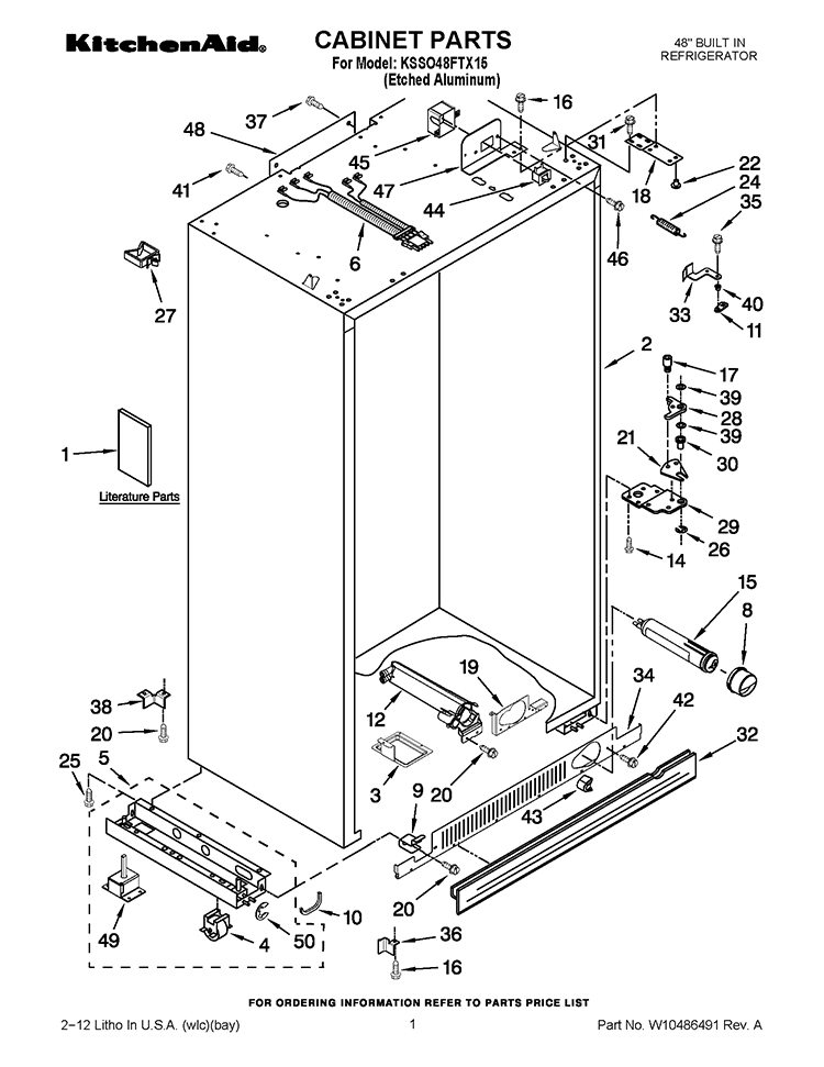 CABINET PARTS Diagram and Parts List for KSSO48FTX15  KitchenAid Refrigerator