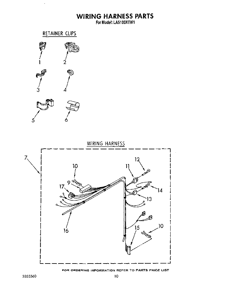 WIRING HARNESS Diagram and Parts List for LA5100XTF1  Whirlpool Washer