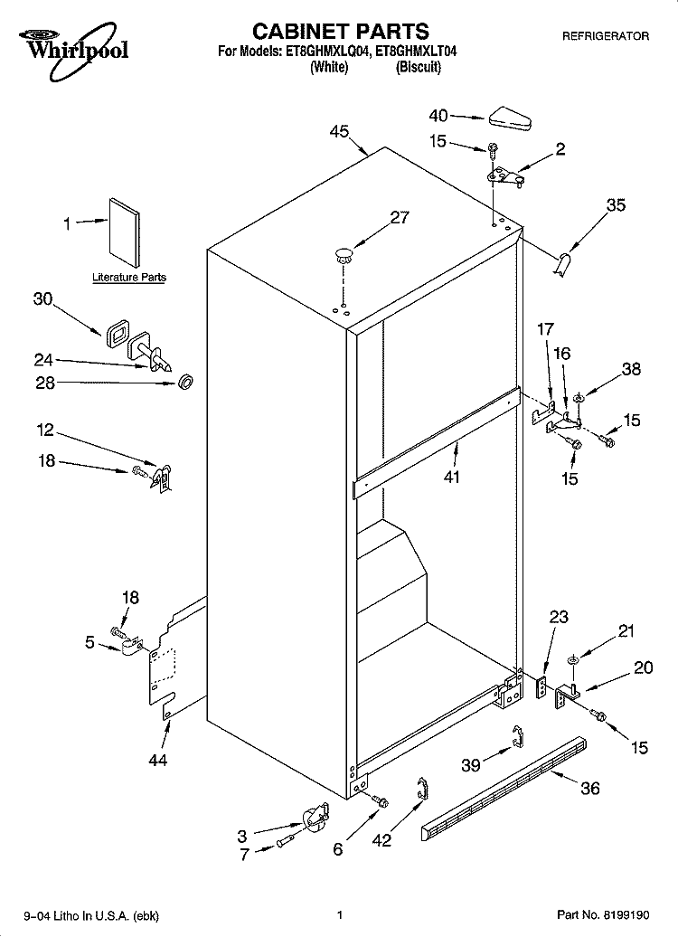 CABINET PARTS Diagram and Parts List for ET8GHMXLQ04  Whirlpool Refrigerator