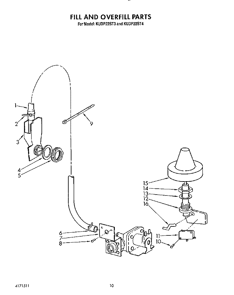 FILL AND OVERFILL Diagram and Parts List for KUDP22ST4  KitchenAid Dishwasher