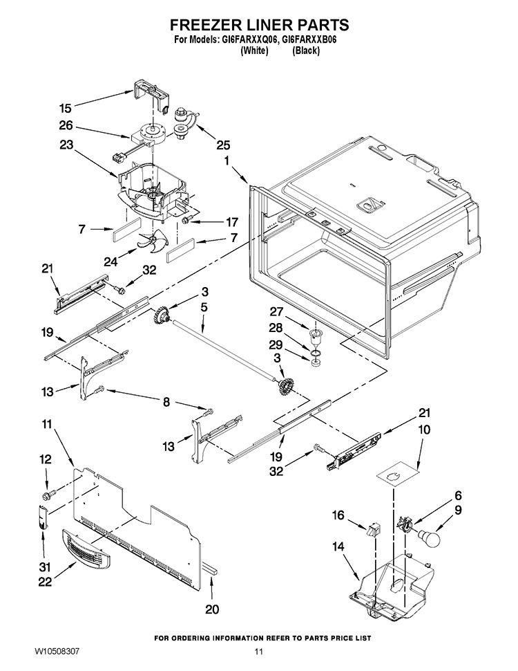 FREEZER LINER PARTS Diagram and Parts List for GI6FARXXB06  Whirlpool Refrigerator