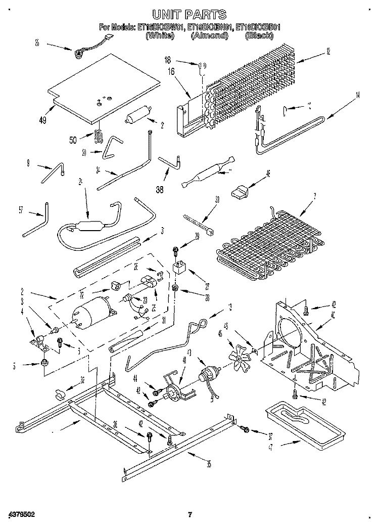 UNIT Diagram and Parts List for ET18DKXBB01  Whirlpool Refrigerator