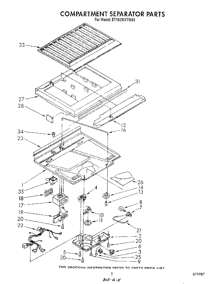 COMPARTMENT SEPARATOR Diagram and Parts List for ET18ZKXTG01  Whirlpool Refrigerator