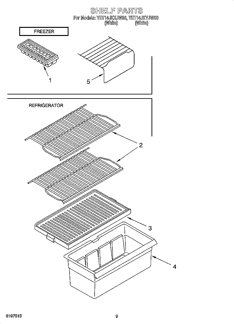 SHELF PARTS Diagram and Parts List for YET14JKYJW00  Whirlpool Refrigerator